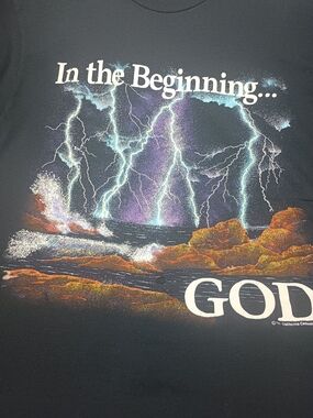 Vintage Single Stitch California Casuals In The Beginning GOD T Shirt Small Hole
